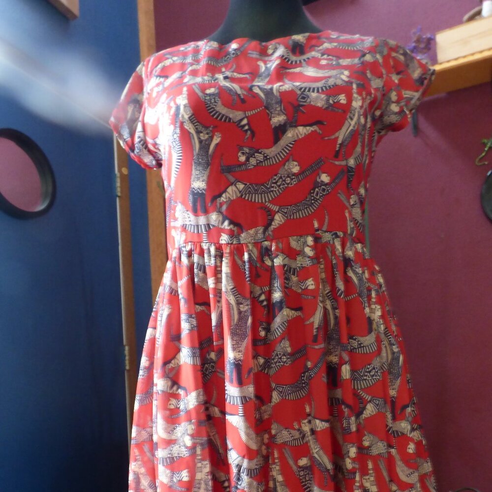LA SOUL GOTH WICCA PEASANT BRICK RED MULTI CAT MINI SKATER DRESS L